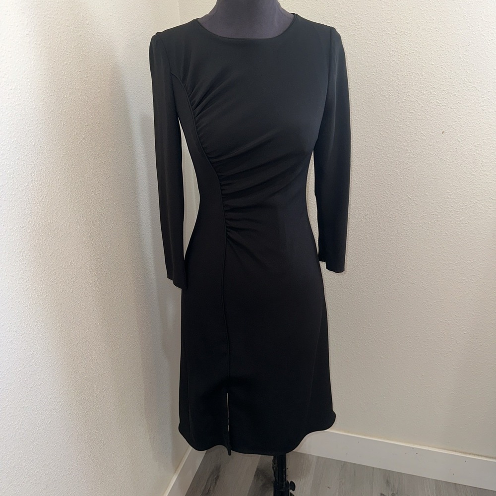 Armani Collezioni Black Long Sleeve Ruched‎ Knee-Length Sheath Dress sz 6